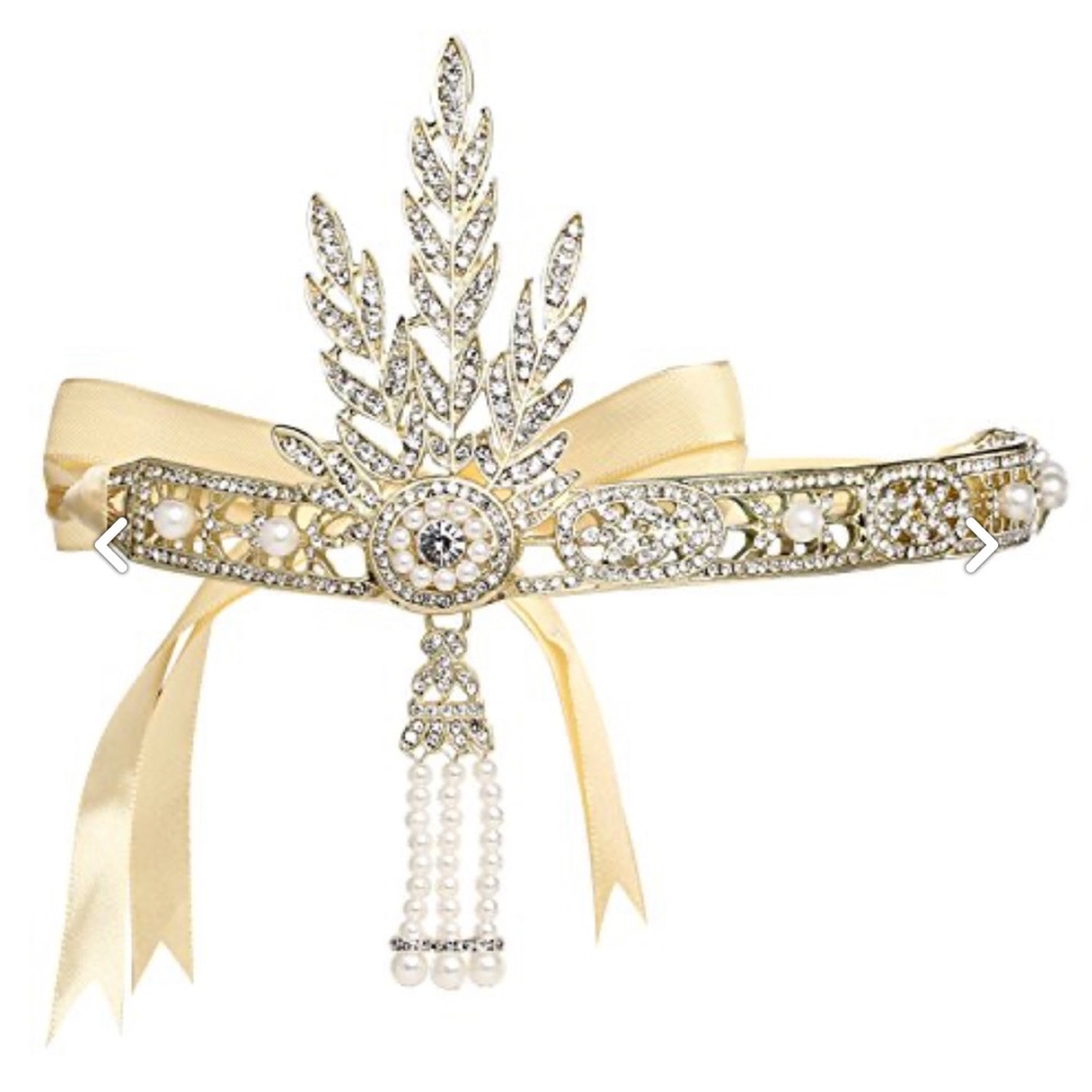 1920 Great Gatsby Flapper Headband (Vintage Tiara) with Leaf Rhinestones